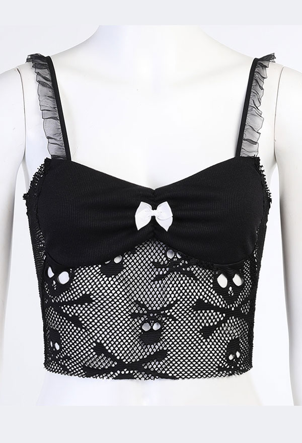 Gothic Lace Breasted Navel Top – Gothic Tops Outfit | Black Fishnet ...