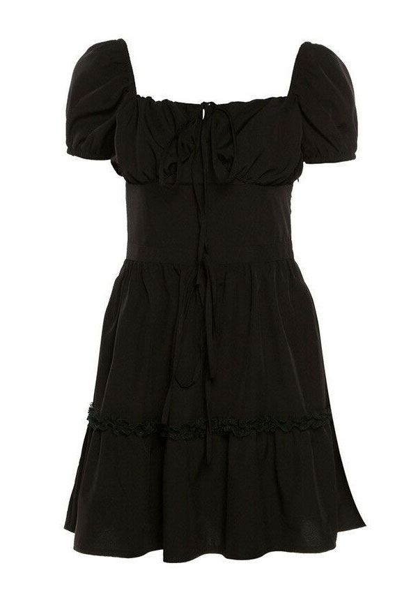 E-girl Fashion Gothic Summer Chest Open A Line Dress Dark Style Non-Stretch Woven Short Puff Sleeve Tight Dress