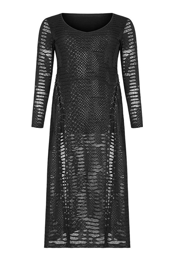 Punk Rave Dark Snake Scale Black Flower Dress Gothic Outfit | Black ...