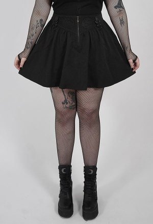 Punk Rave Thorn And Desire Decal Short Skirt Gothic Bottom Black Metal D-shape Buckle Skirt Plus Size