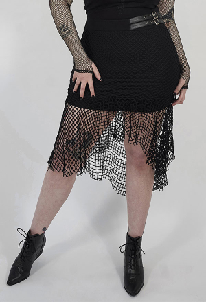 Punk Rave Free Enchanting Fishtail Skirt Gothic Bottom Black Mesh High Low Elastic Skirt Plus Size