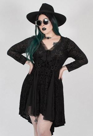 Punk Rave Abyss Burnt Flower Dress Gothic Black Velvet And Silk Chiffon Asymmetric Hem Dress Plus Size