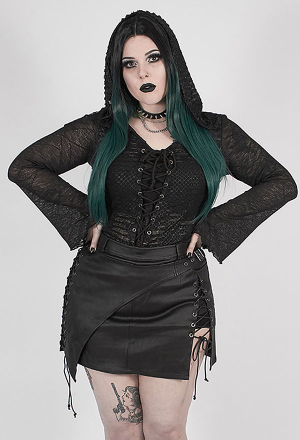 Punk Rave Hooded Elastic Lace Up Shirt Gothic Women's Plus Size Black Mesh Long Sleeve Shirt