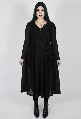 Punk Rave Dark Moon Long Coat Dress Gothic Women's Plus Size Hooded Coat With Trumpet Cuff