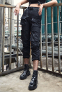 Gothic Fashion Casual BF Pants Street Style Black Polyester Multi-Pockets Overalls Pants