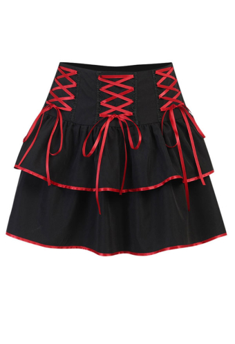 Y2K Style Gothic Strap High Waist Cake Skirt Mall Goth Skirt Color Contrast Polyester Patchwork Mini Skirt