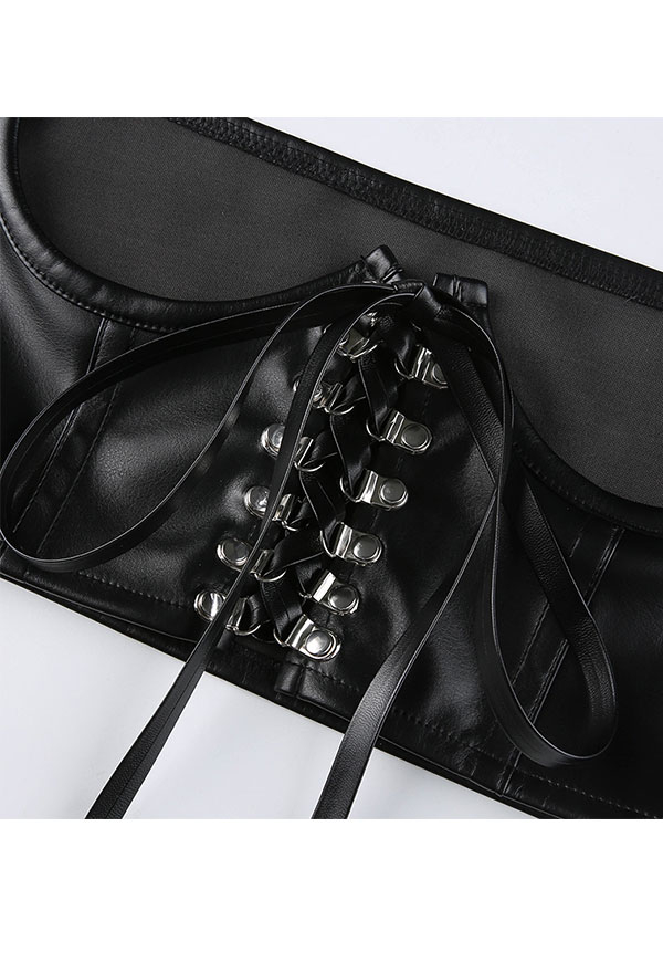 Women's Stylish Waist Belt Steampunk Style Black PU Leather Lace-up Underbust Corset