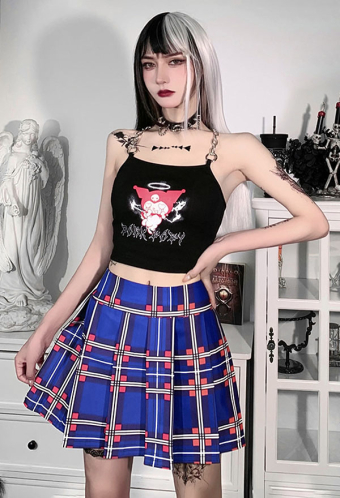 Y2K Style Women Pastel Plaid Mini Skirt E-girl Fashion Color Contrast Polyester Patchwork JK Pleated Skirt