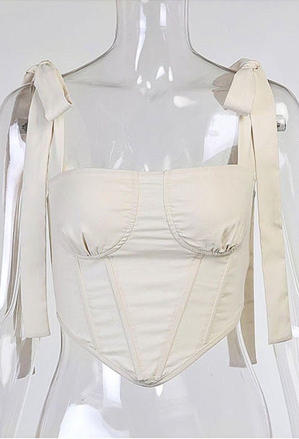 Y2K Style Women's Summer Square Collar Camisole Polyester Adjustable Shoulder Strap Waist Fishbone Decorated Irregular Hem Corset Tank Top