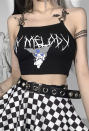 E-girl Fashion Gothic Sling Crop Top Grunge Style Anime Portrait Print Chain Sling Decorated Cami Top