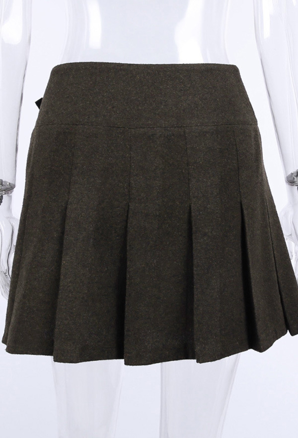Gothic Grunge Aesthetic Pleated Skirt Punk Style Brown Cotton PU Buckle Decorated Patchwork Mini Skirt