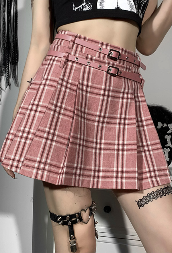 Pink Dust E-girl Sweet JK Plaid Skirt Soft Grunge Style Pink Patchwork Pleated Mini Skirt