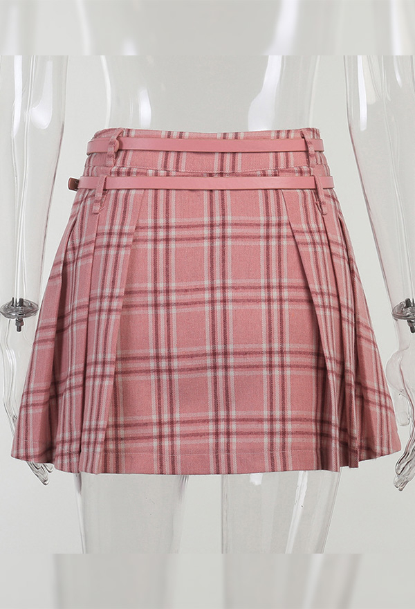 Pink Dust E-girl Sweet JK Plaid Skirt Soft Grunge Style Pink Patchwork Pleated Mini Skirt