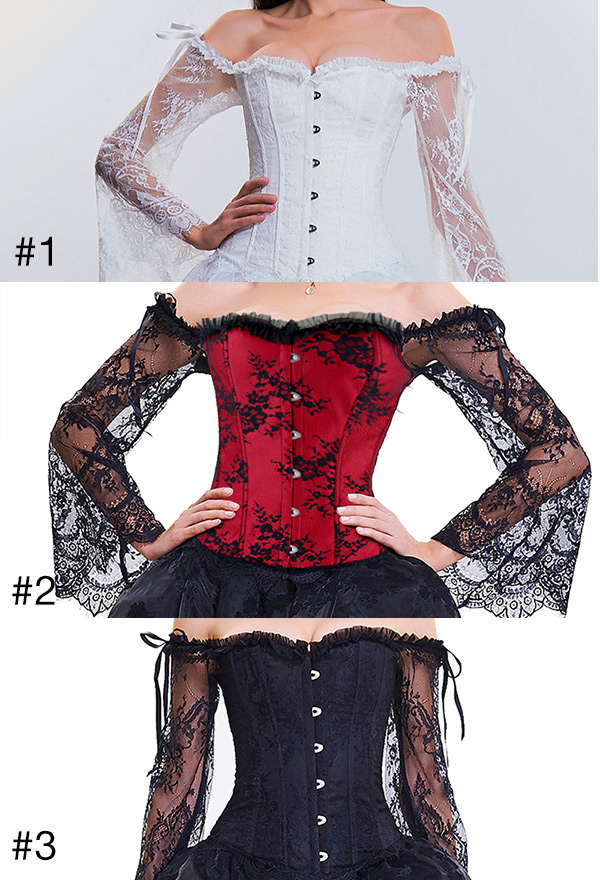 Gothic Victorian Wedding Lace Top French Style Cotton Off the Shoulder Lace Sheer Long Sleeves Overbust Bridal Corset Top
