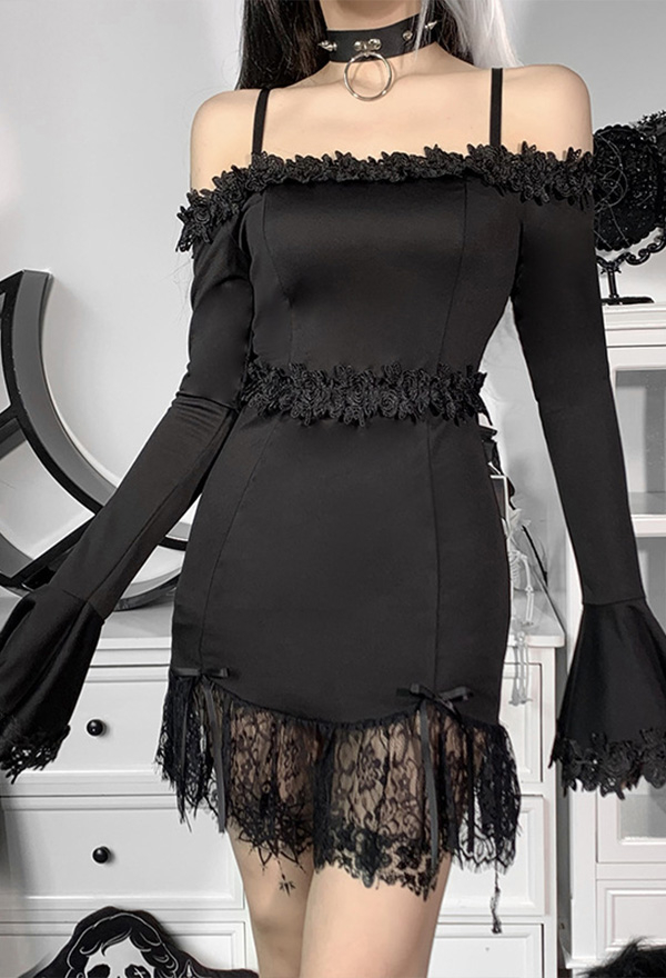 Gothic Vintage Cocktail Party Lace Dress – Gothic Dress | Black Cotton ...