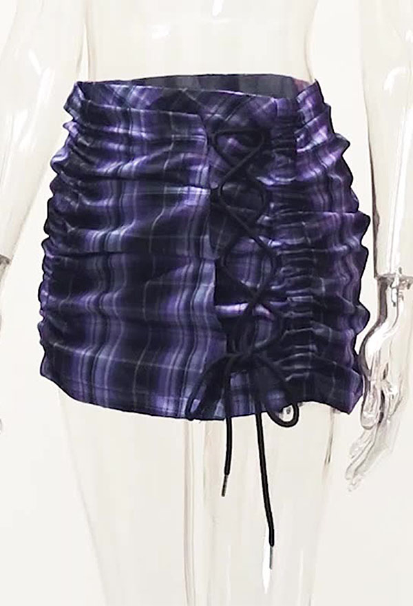 Obsessed Women Drawstring Plaid Skirt Egirl Pastel Low Waist Y2K Mini Skirt