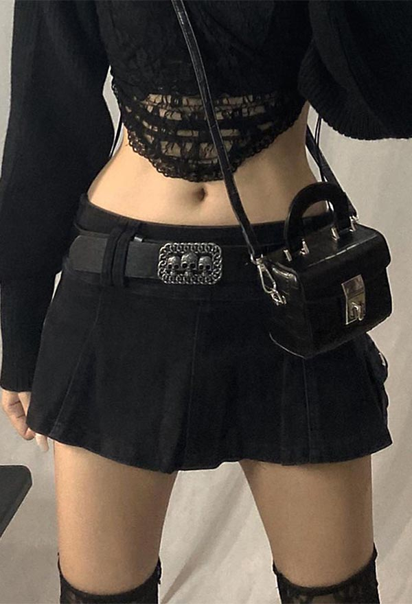 Gothic Grunge Attractive Mini Pleated Denim Skirt Summer Streetwear Hot Mini Skirt without Belt