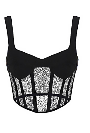 Women Summer Gothic Chic Hollowed-out Tank Top Square Collar Corset Style Sheer Tank Top