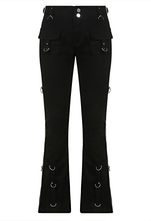 Y2K Girl Grunge Streetwear Cyberpunk Pants Black Straight Low Waist Zip Up Jeans