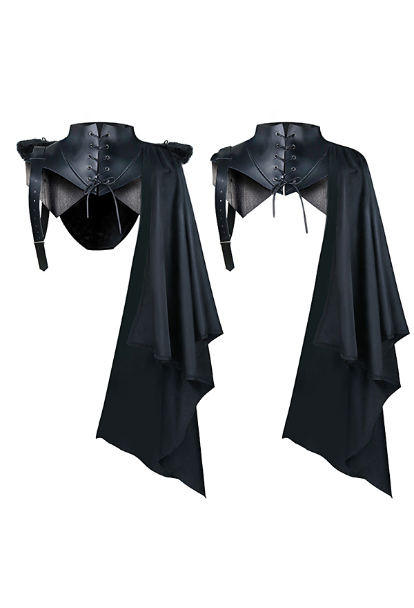 Gothic Steampunk Medieval Death Knight Black Halloween Costume Shoulder Cape