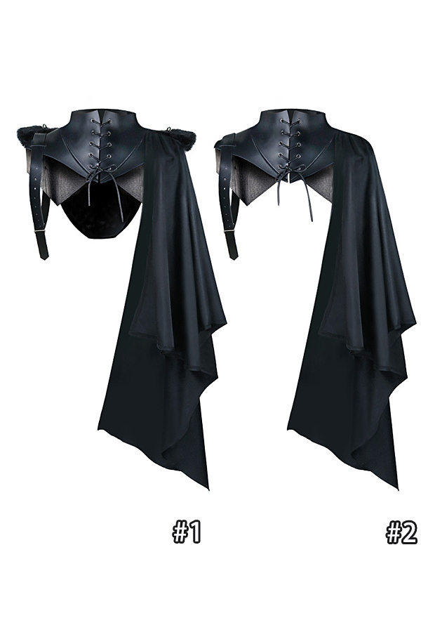 Gothic Steampunk Medieval Death Knight Black Halloween Costume Shoulder Cape
