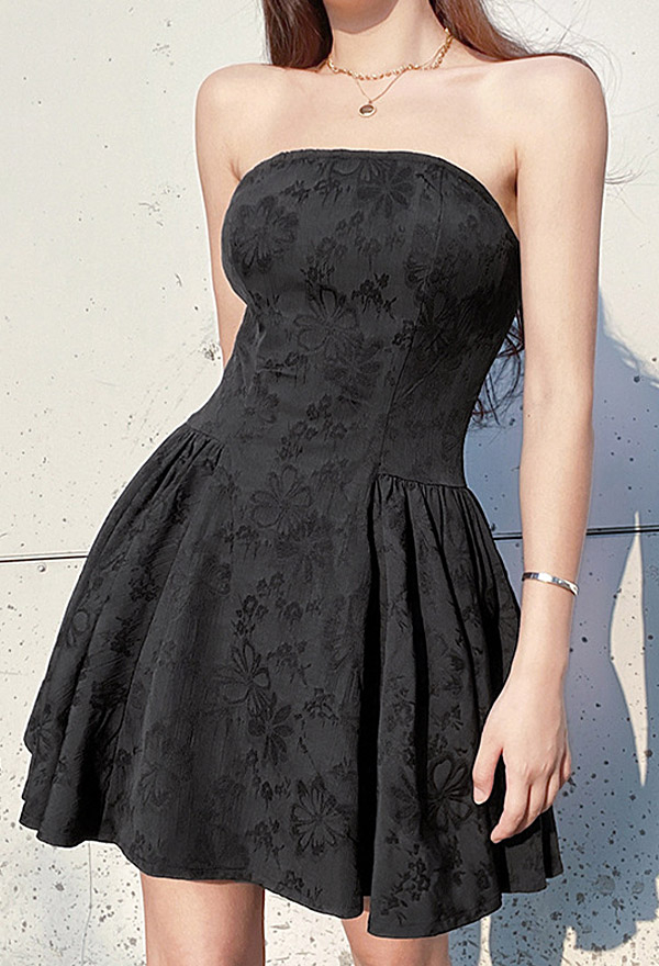 Women Gothic Dark Strapless Short Bubble Dress