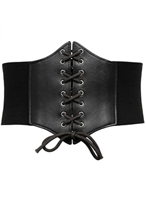 Women Gothic Punk Patchwork PU Leather Lace-Up Corset Belt