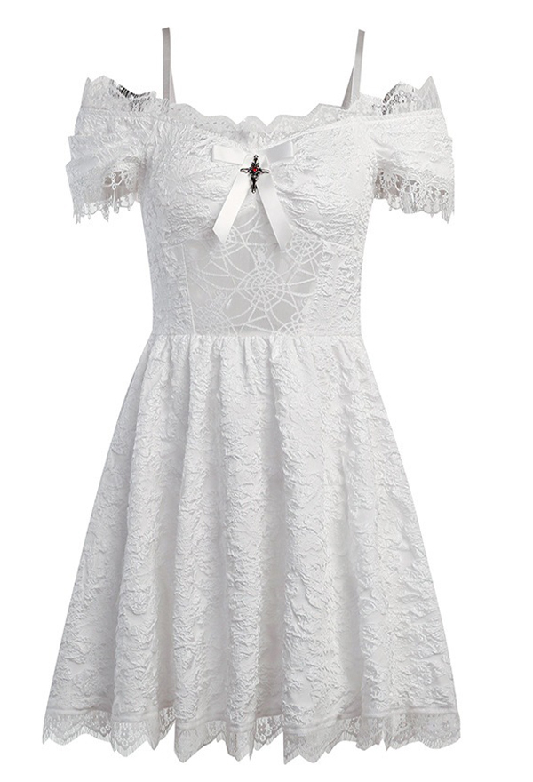 Vintage Rose Women Gothic Off-Shoulder Hollow Spiderweb Print Mini Dress