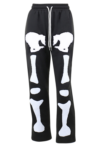 Women Gothic Emo Girl Black Skeleton Print Drawstring Pants for Autumn Winter