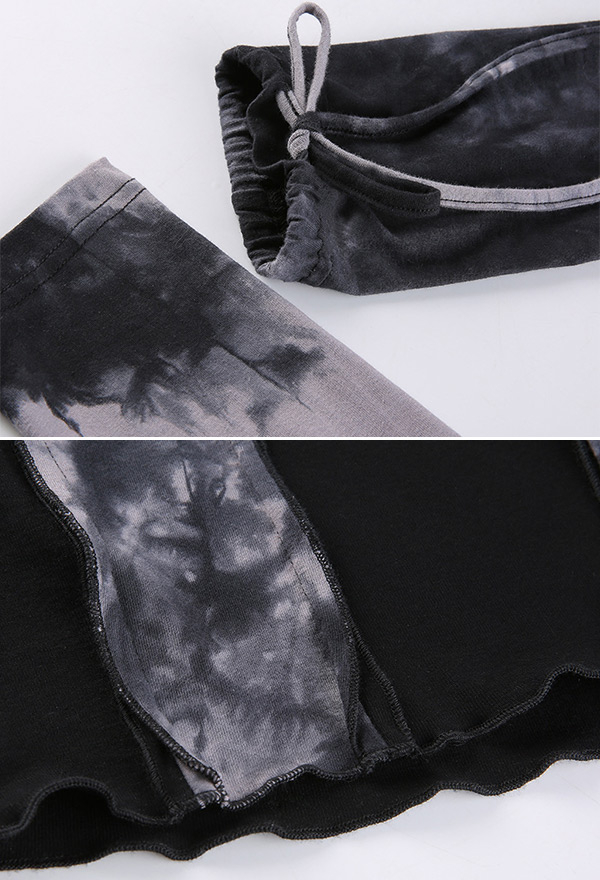 Y2K Women Egirl Black Patchwork Tie-Dye Print Crop Top with Gloves