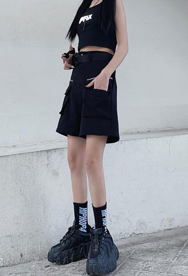 Grunge Women E-girl Black High-Waist Removeable Bottoms Loose Pants Streetwear