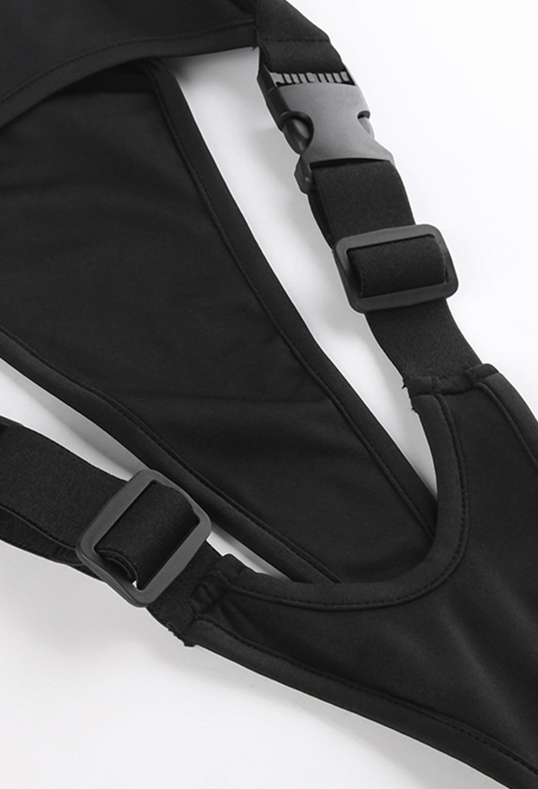 Fatal Racer Women Egirl Streetwear Black Super High Slit Cutout Release Buckle Bodysuit Techwear