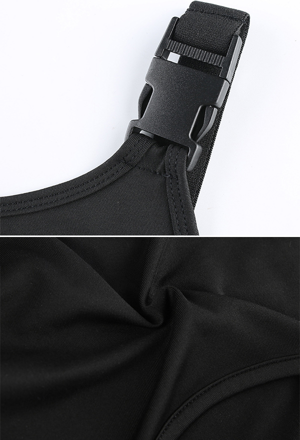 Fatal Racer Women Egirl Streetwear Black Super High Slit Cutout Release Buckle Bodysuit Techwear
