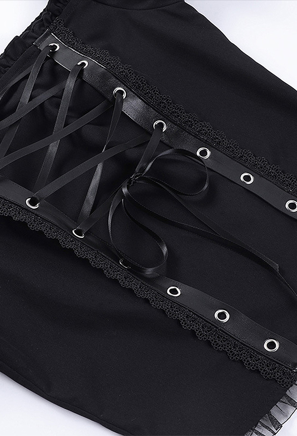 Gothic Black Ribbon Decoration Puff-Sleeve Corset Top