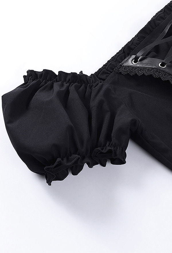 Gothic Black Ribbon Decoration Puff-Sleeve Corset Top