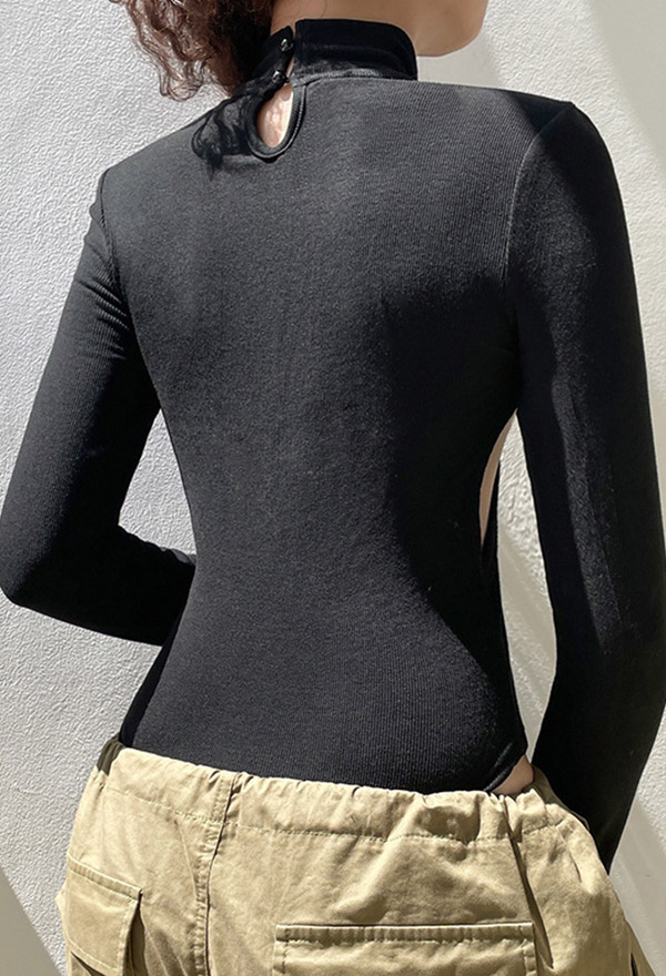 Sexy Black Irregular Hollow Stitching Bodysuit