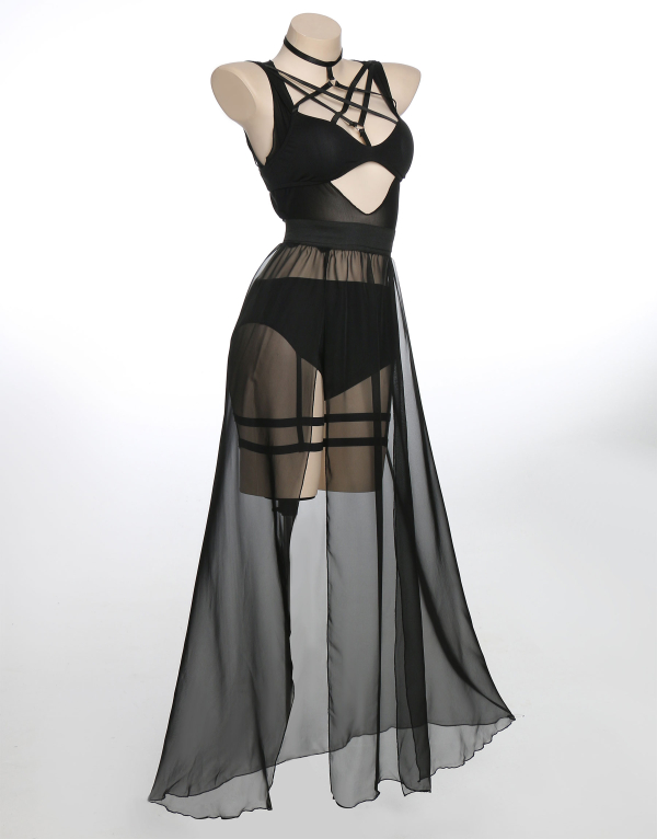 SPELL ON YOU Gothic Dark Witch Style Dress Black Sheer Mesh Split Dress