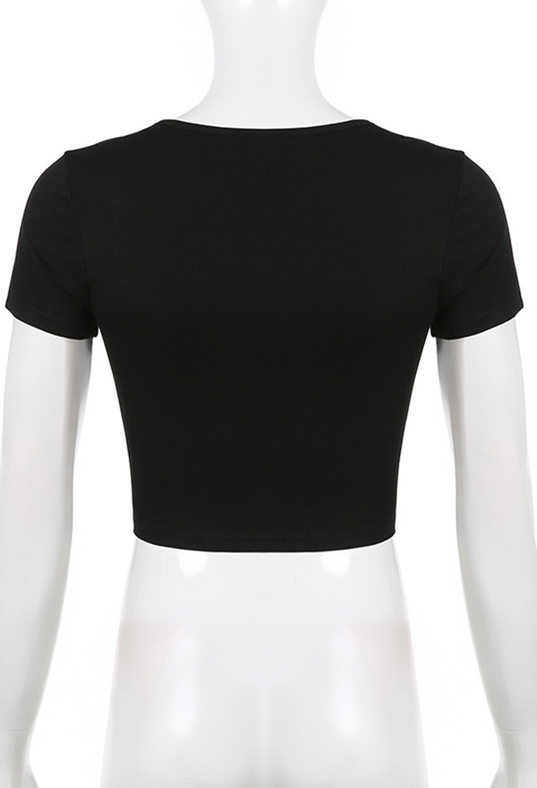 Gothic Square Neck Crop Top Slim Fit Fake Two-Piece Navel Top
