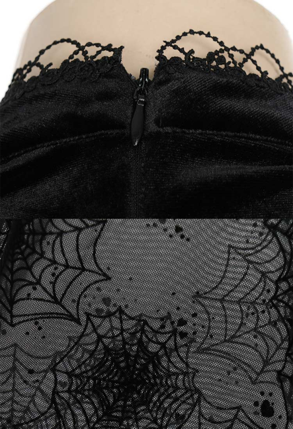 Evil Witch Gothic Spider Web Flared Sleeve Long Dress Elegant Woman Halloween Dress