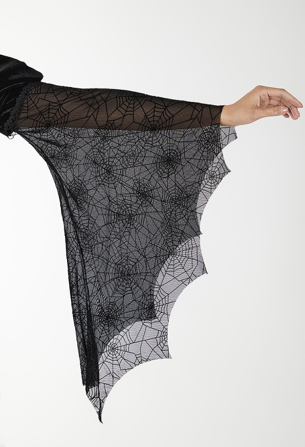 Evil Witch Gothic Spider Web Flared Sleeve Long Dress Elegant Woman Halloween Dress