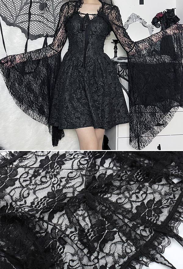 Gothic Dark Style Flared Sleeves Cardigan Light Lace Cardigan Top