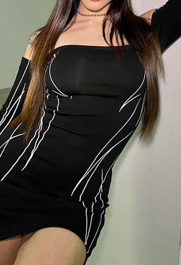Hot Girl Gothic Off Shoulder Slim Fit Mini Dress Black Long Sleeves Summer Dress