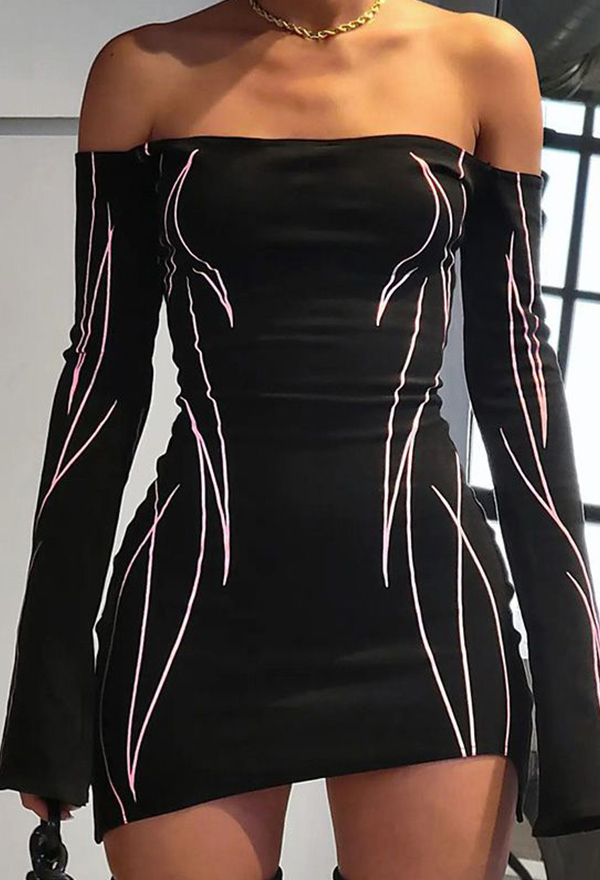 Hot Girl Gothic Off Shoulder Slim Fit Mini Dress Black Long Sleeves Summer Dress