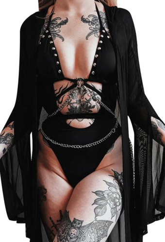 Hot Girl Gothic Punk Style Slim Hollow Design One-Piece Suit