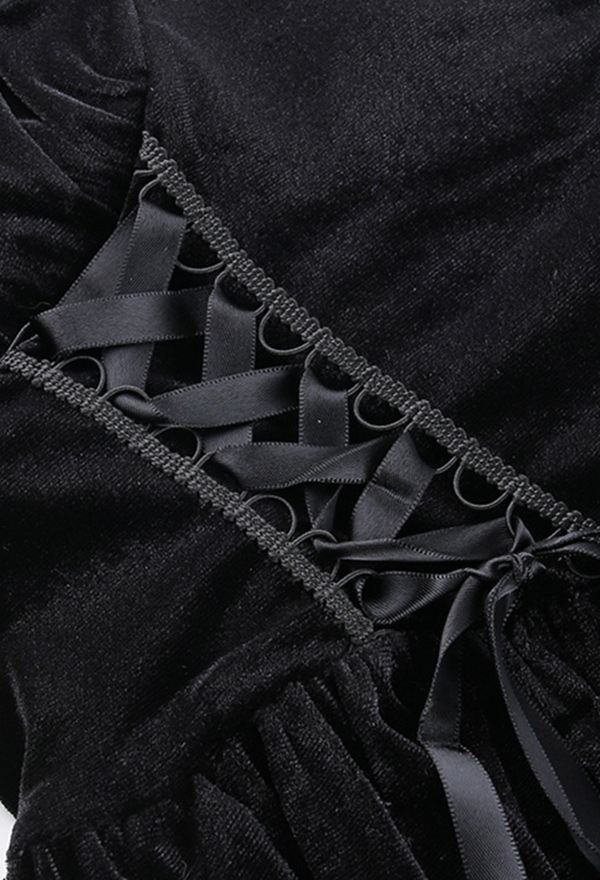 Gothic Halter Dress Black Velvet Short Backless Dress