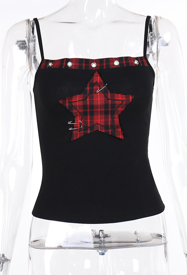 Gothic Style Camisole Top Black Red Slim Five-pointed Star Pattern Sling Vest