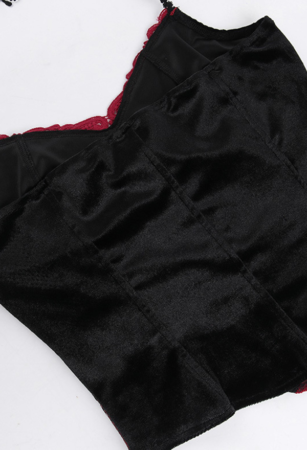Gothic Halter Spaghetti Strap Top Sexy Red Black Slim Backless Vest