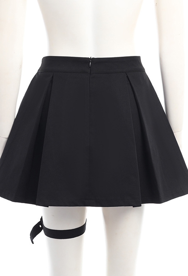 Gothic Skirt Black Hollow Cross Decor Short Pleated Skirt