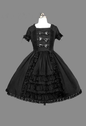 Gothic Lolita Princess Dress Court Style Black Cotton Fabric Dress