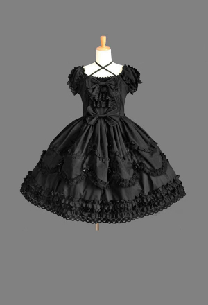 Gothic Lolita Dress Palace Style Black Cotton Fabric Dress